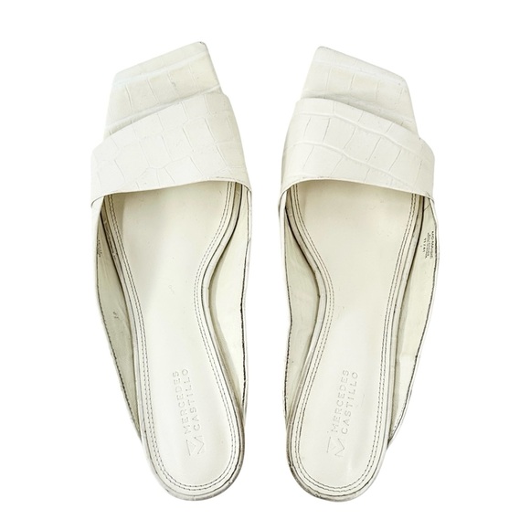 MERCEDES CASTILLO Shoes - Mercedes Castillo Maisie White Square Toe Croc Embossed Leather Mules Sandals